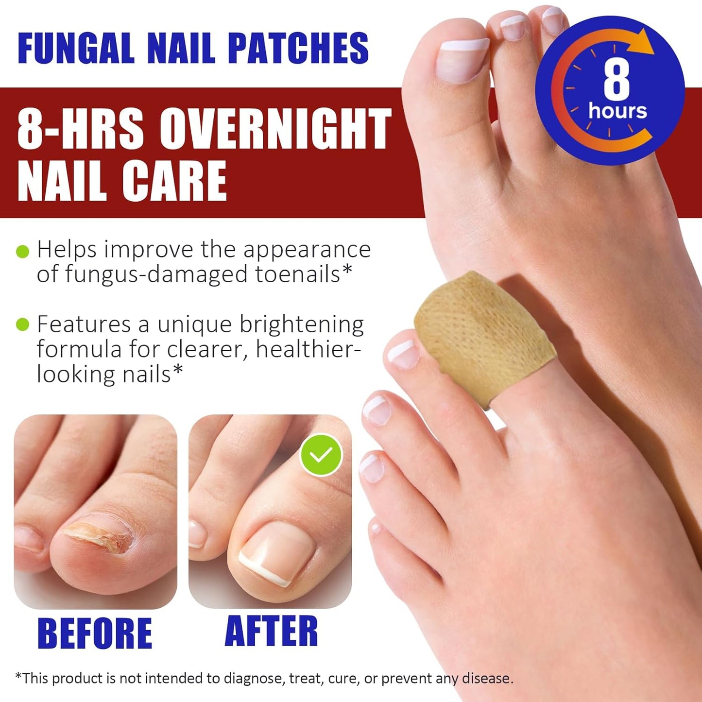 Hydrogel Fungal Nail Treatment 32 Pcs, 8-Hour Overnight Fast Acting Repair for Damaged Discolored Toenails