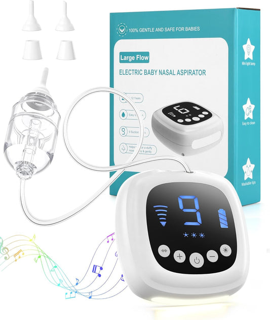 Hospital Grade Baby Nasal Aspirator for Toddler,Baby Nose Cleaner Automatic with 5 Silicone Tips,Adjustable Suction 9 Level,Music and Light Soothing Function