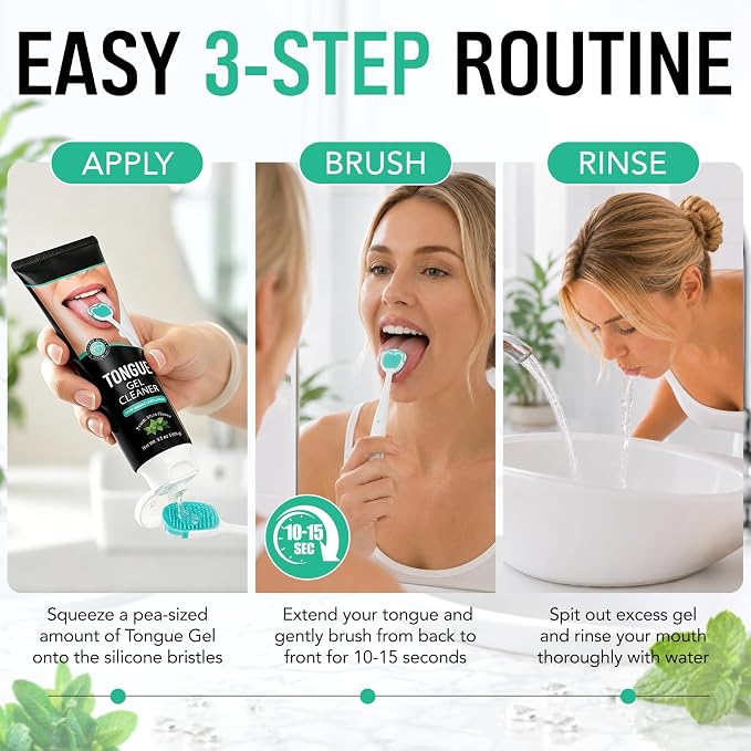 Tongue Cleaner Kit with Soft Silicone Tongue Scraper Brush & Fresh Mint Gel