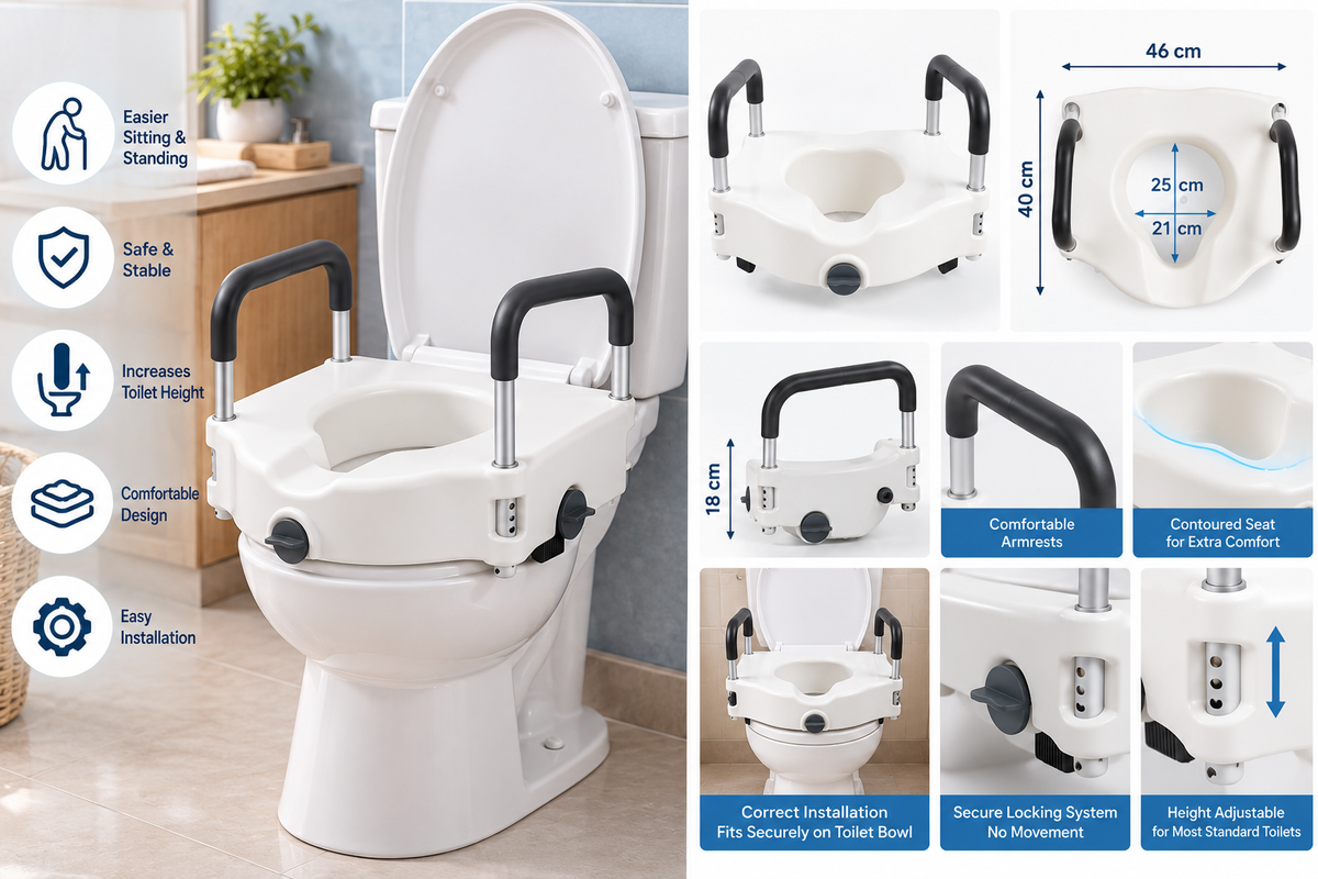Raised Toilet Seat with Safety Armrests