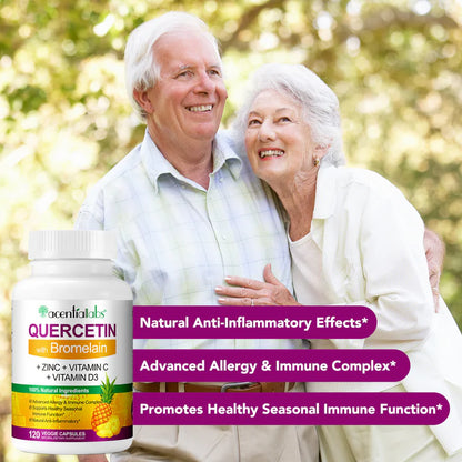 QUERCETIN with Bromelain,+ ZINC + VITAMIN C+ VITAMIN D3,120 VEGGIE CAPSULES Bottled Capsules