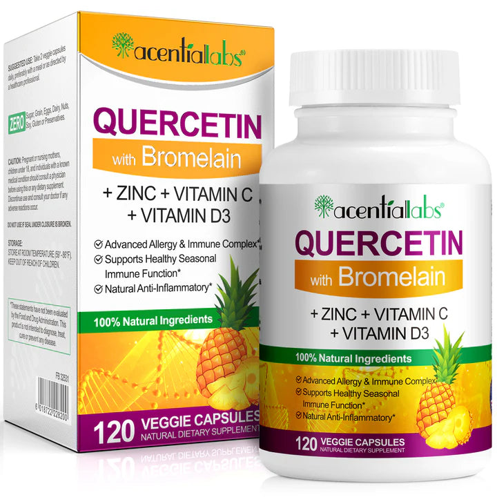 QUERCETIN with Bromelain,+ ZINC + VITAMIN C+ VITAMIN D3,120 VEGGIE CAPSULES Bottled Capsules