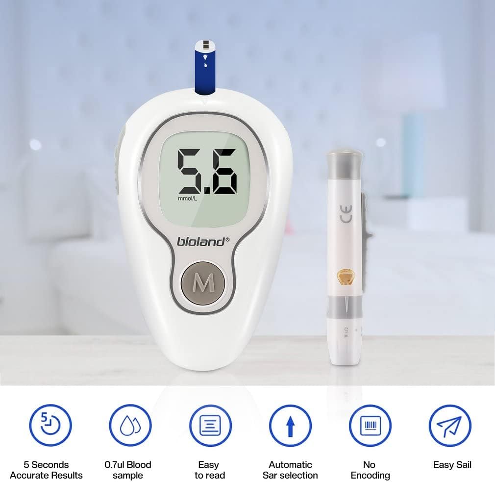 Bioland Blood Glucose Monitor Set with Test Strips, G-425-3 Blood Glucose Monitor Set with 50 Test Strips and 100 Lancets