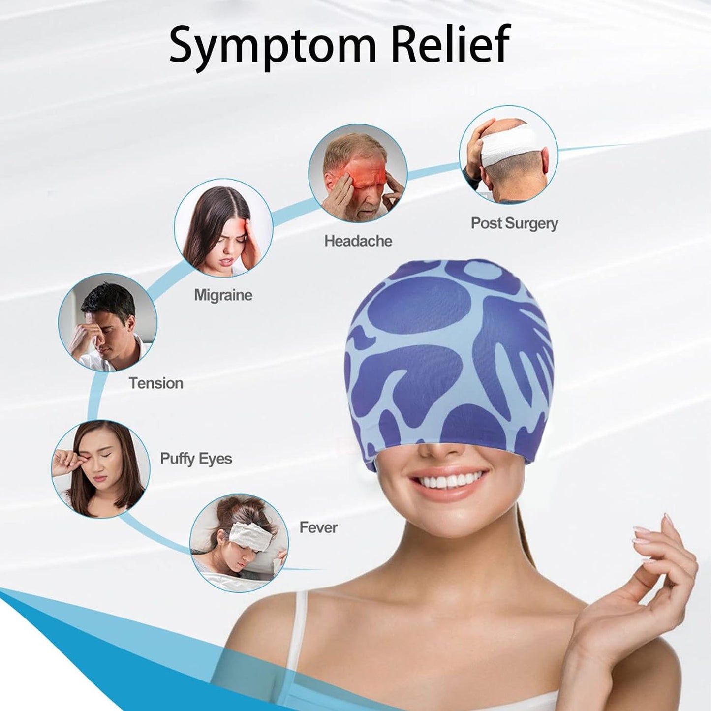 Migraine Relief Cap Ice Pack, Headache Relief Hat Cold anf Hot Therapy, Gel Head Wrap Cold Hot Wrap, for Puffy Eyes, Tension, Sinus and Stress Relief