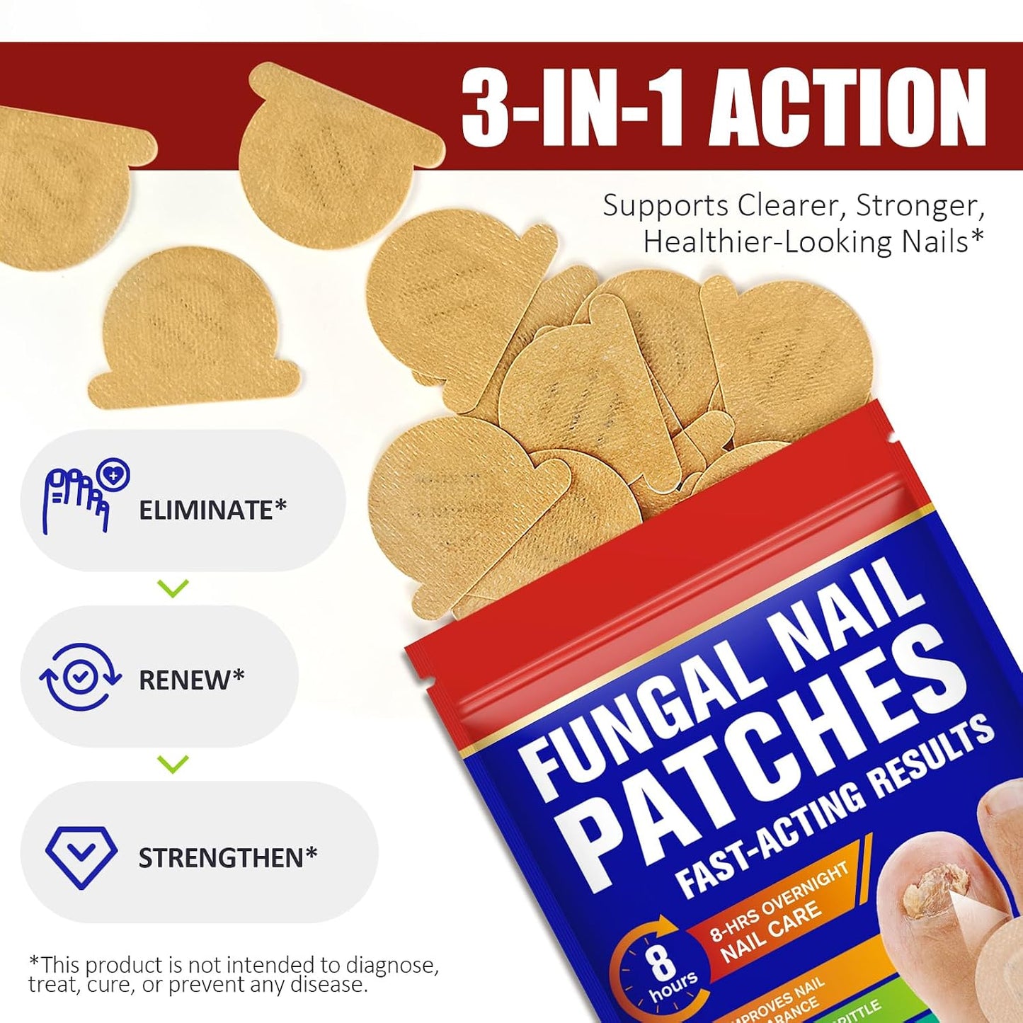 Hydrogel Fungal Nail Treatment 32 Pcs, 8-Hour Overnight Fast Acting Repair for Damaged Discolored Toenails