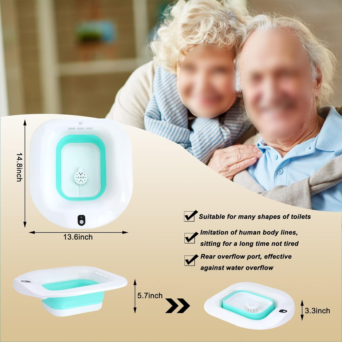 Electric Sitz Bath- Foldable Postpartum Care Basin，Sitz Bath Tub for Soothes and Cleanse Vagina & Anal, Hemorrhoids and Perineum Treatment