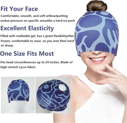 Migraine Relief Cap Ice Pack, Headache Relief Hat Cold anf Hot Therapy, Gel Head Wrap Cold Hot Wrap, for Puffy Eyes, Tension, Sinus and Stress Relief