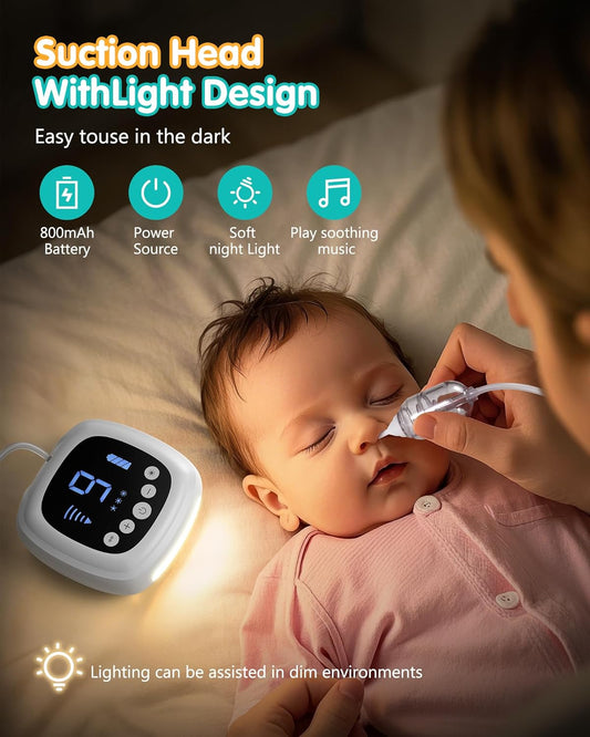 Hospital Grade Baby Nasal Aspirator for Toddler,Baby Nose Cleaner Automatic with 5 Silicone Tips,Adjustable Suction 9 Level,Music and Light Soothing Function