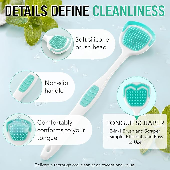 Tongue Cleaner Kit with Soft Silicone Tongue Scraper Brush & Fresh Mint Gel