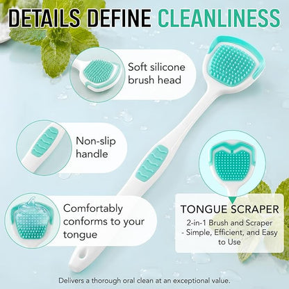 Tongue Cleaner Kit with Soft Silicone Tongue Scraper Brush & Fresh Mint Gel