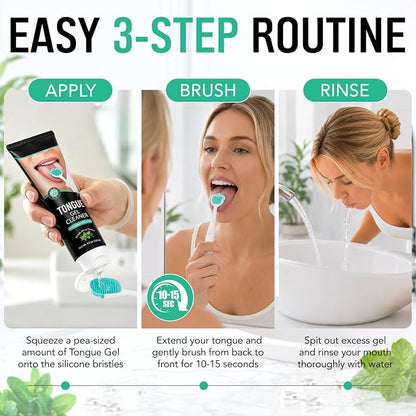 Tongue Cleaner Kit with Soft Silicone Tongue Scraper Brush & Fresh Mint Gel
