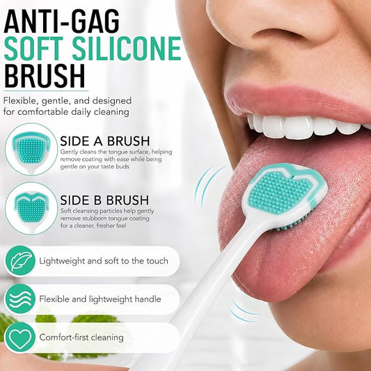 Tongue Cleaner Kit with Soft Silicone Tongue Scraper Brush & Fresh Mint Gel