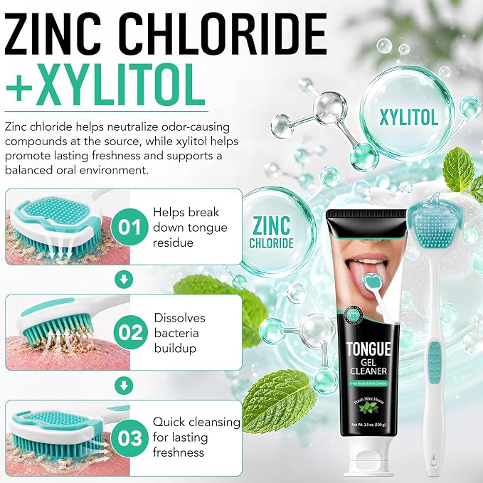Tongue Cleaner Kit with Soft Silicone Tongue Scraper Brush & Fresh Mint Gel