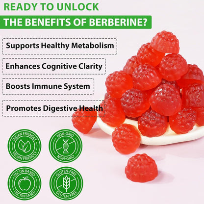 Berberine Gummies with Ceylon Cinnmon, Berberine Supplement for Digestive Health, Immune System, Aid Overall Health & Vitality, 60p