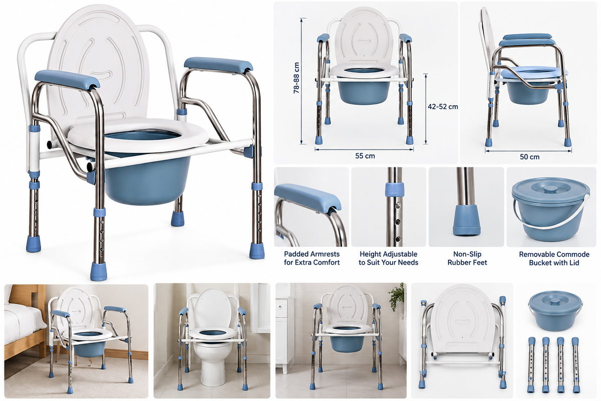 3-in-1 Adjustable Commode Chair & Toilet Safety Frame