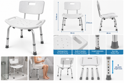 Height-Adjustable Shower Chair with Backrest