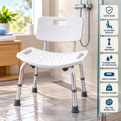 Height-Adjustable Shower Chair with Backrest