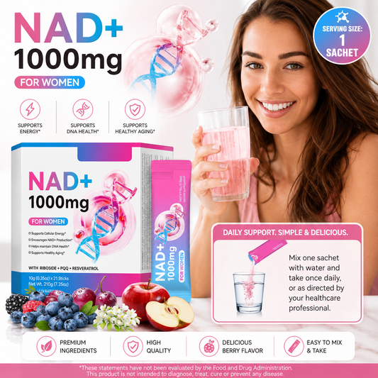 NAD+ Supplement for Women 1000mg - Premium Cellular Energy Booster with Nicotinamide Riboside & Resveratrol, PQQ, Health, Anti-Aging Support NAD Supplements (21pcs)