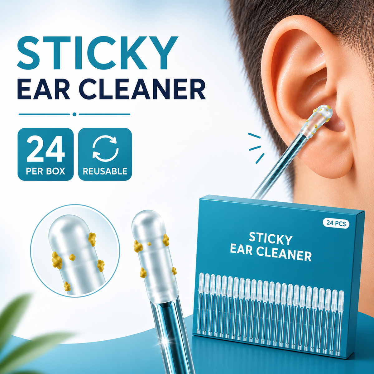 Reusable Earwax Removal Adhesive Cleaning Tool Ear 24p