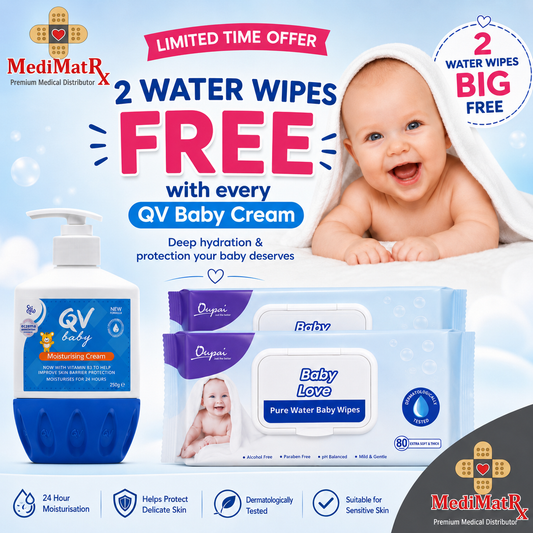 QV Baby Moisturising Cream 250G + 2 FREE Baby Love Water Wipes