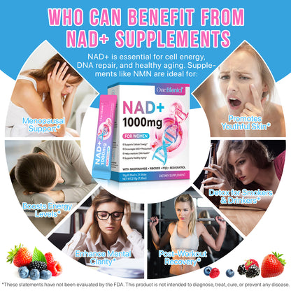NAD+ Supplement for Women 1000mg - Premium Cellular Energy Booster with Nicotinamide Riboside & Resveratrol, PQQ, Health, Anti-Aging Support NAD Supplements (21pcs)