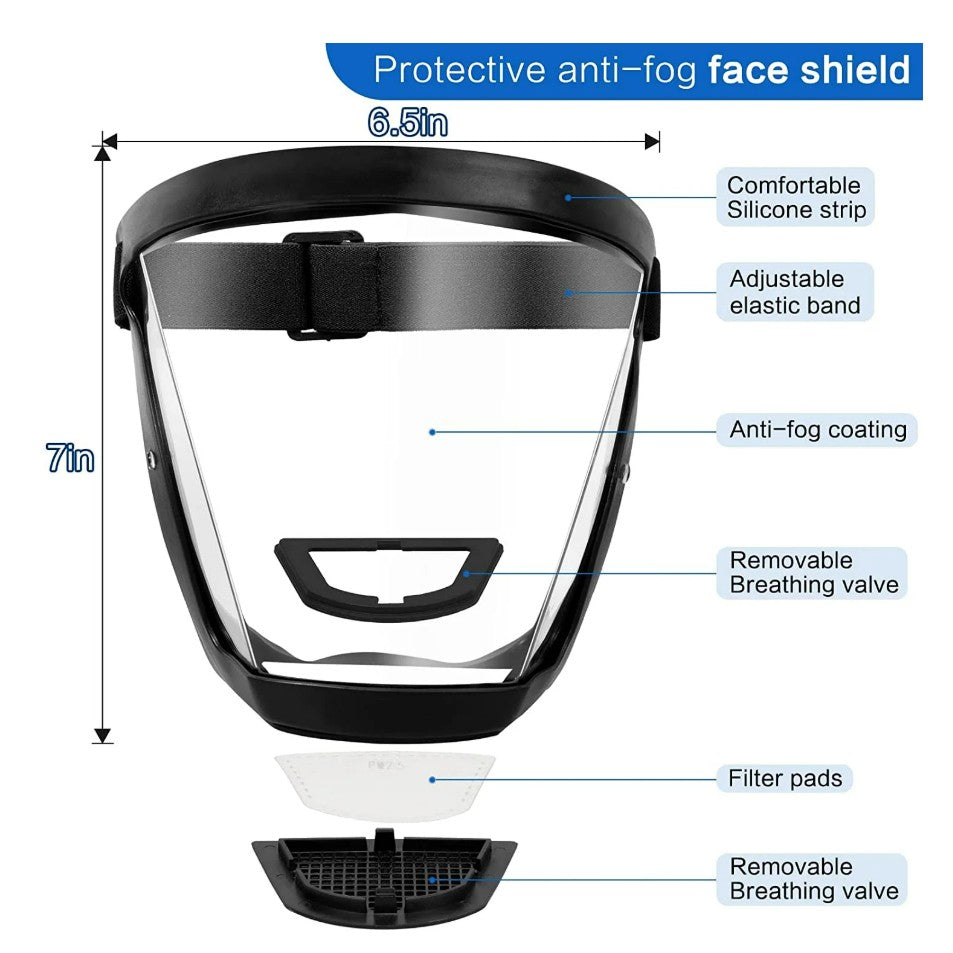 Super Protective Face Shield Anti-Fog Full Face Safety Shield Unisex All-Inclusive Face Protection with Detachable Flter