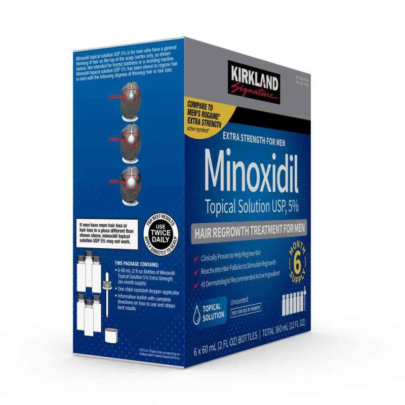 Kirkland Signature Minoxidil Topical Solution USP 5%, Extra Strength Hair Regrowth Treatment For Men, 6 Months Supply
