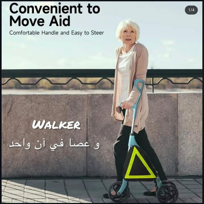 Lightweight Foldable Walking Cane with Wheels and Storage Bag and breaks